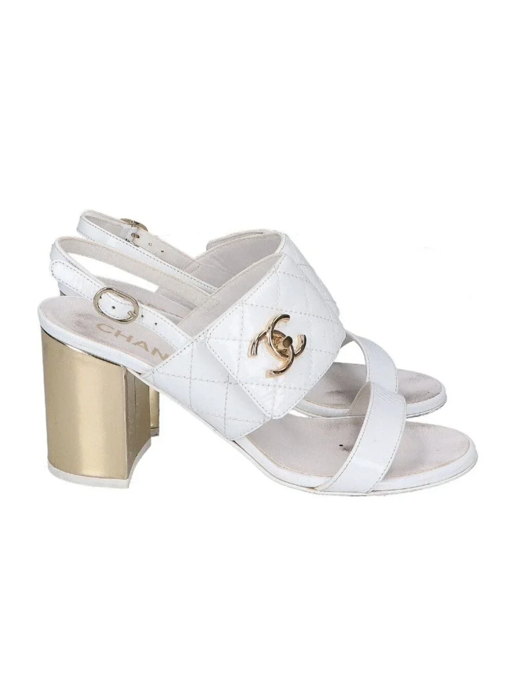 Chanel CC Logo Turnlock Quilted Patent Sandals 36 1 2C
